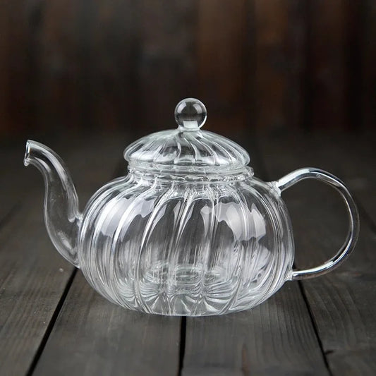 600ml Striped Pumpkin Shape Glass Teapot with Filter