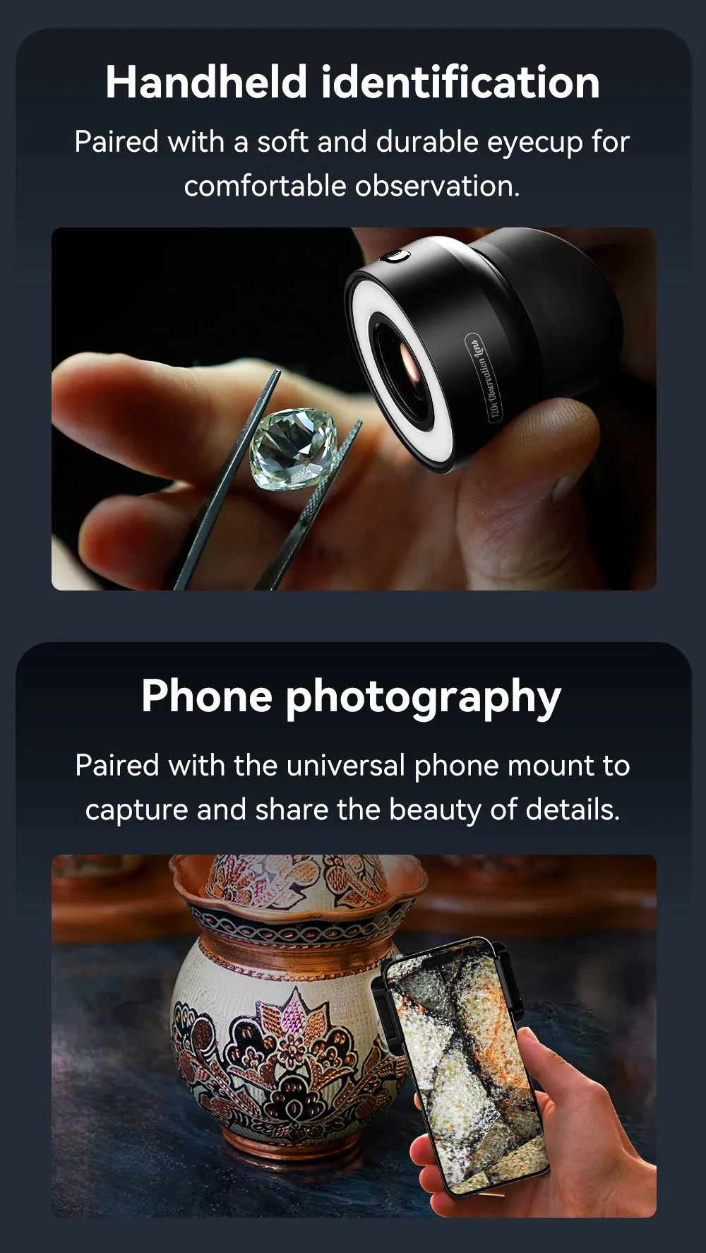 120X Jewelry Microscope Lens with LED and UV Light