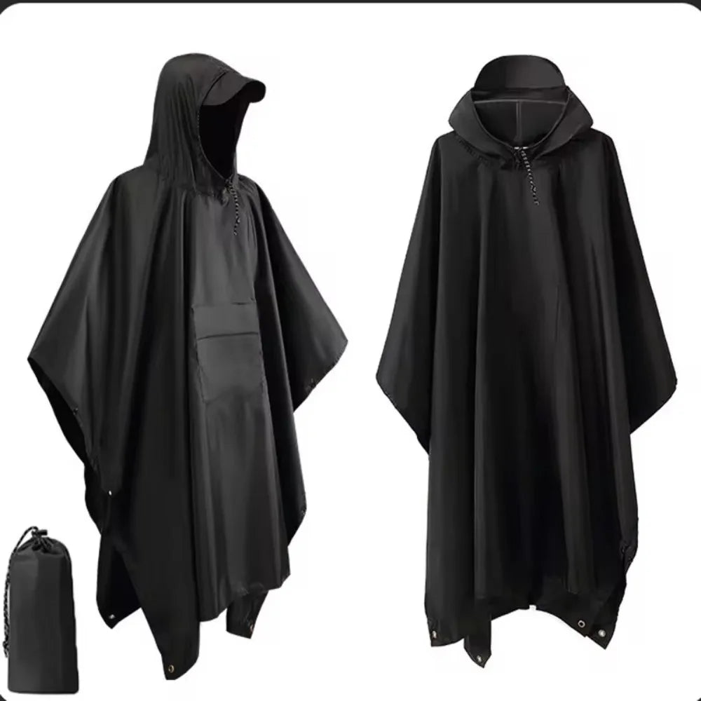 Three in One Waterproof Rain Poncho with Hood and Sleeves for Hiking