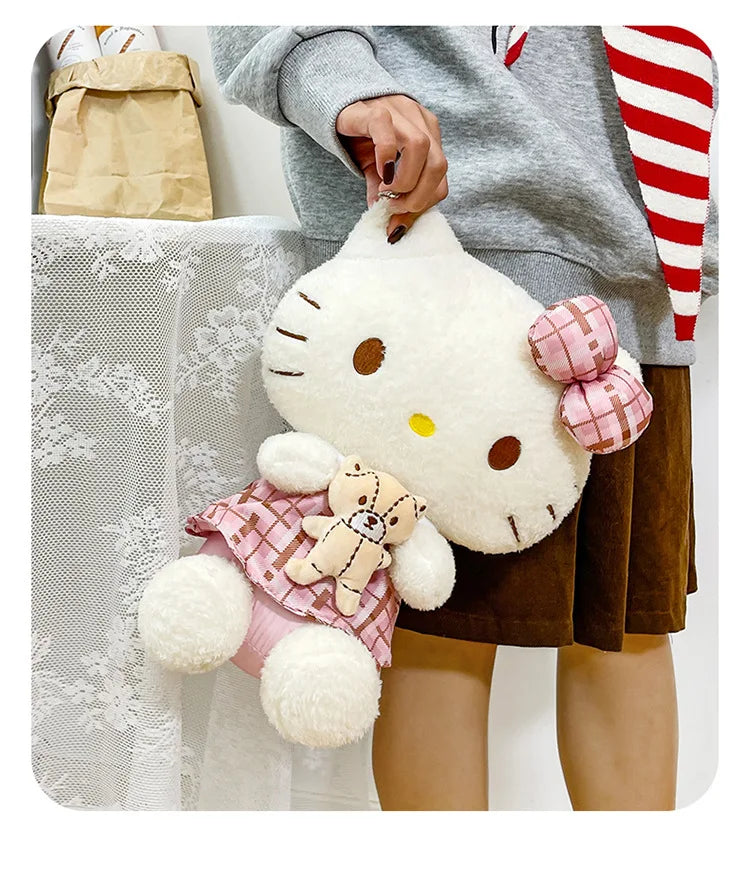 Kawaii Retro Hello Kitty Stuffed Doll Sanrio Plush Toy Kids Anime Birthday Gift Wholesale Large Sanrio Kitty Soft Stuffed Doll
