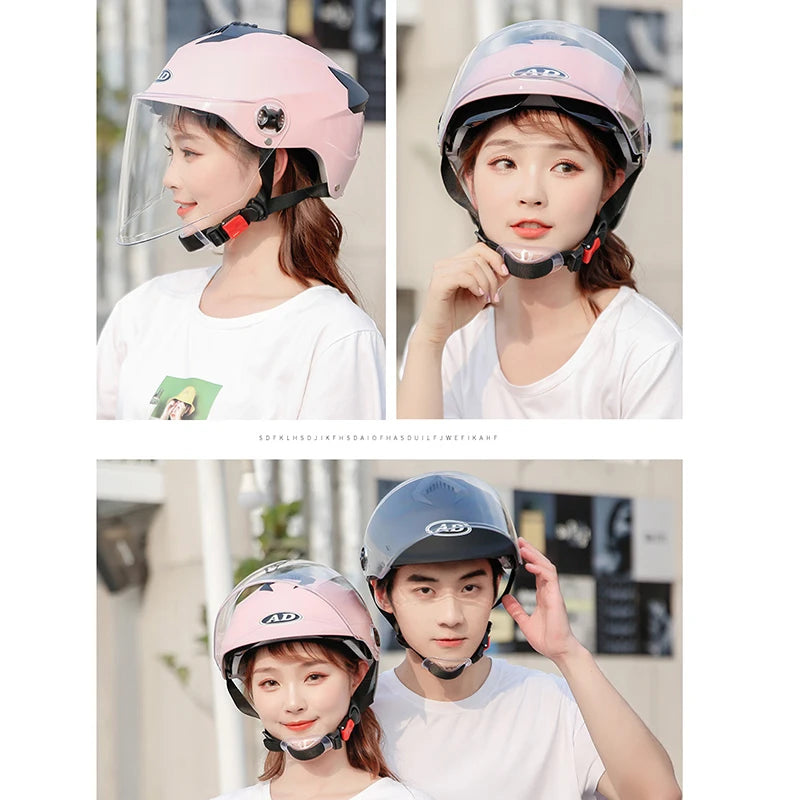 LED Motorcycle Half Helmet with Dual Visor Rechargeable Light