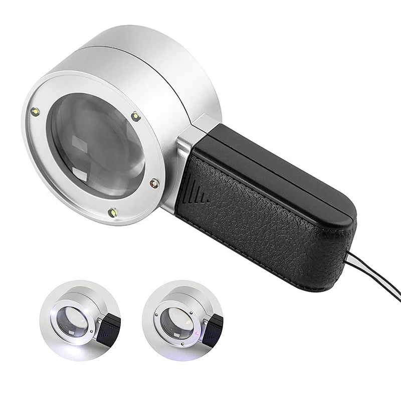 30X LED UV Magnifying Glass Handheld Loupe Dual Lens