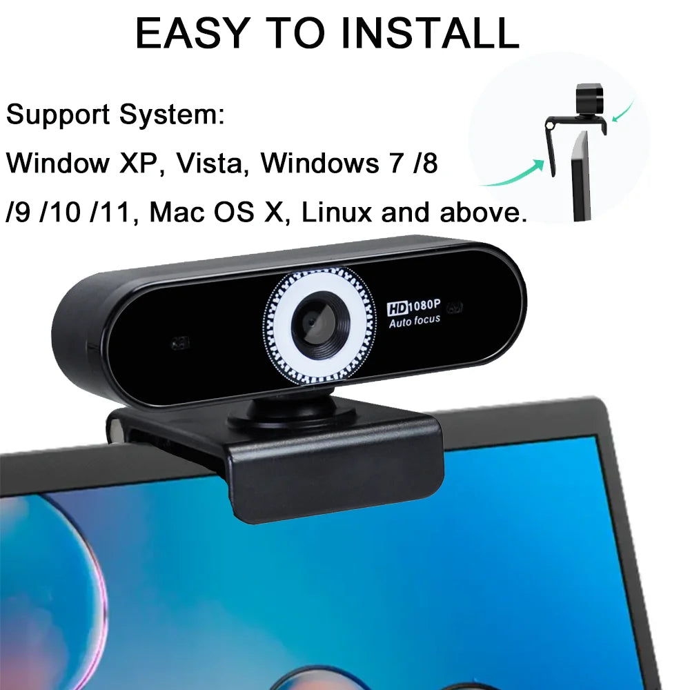 Webcam 2MP 1080P HDR Built-in Microphone 30fps Auto-focus USB Web Cam for Video Conference Online Teaching Boardcast Camera