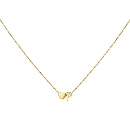 8mm Heart Shaped Initial Letter Pendant Necklace For Women Men Gold Plated Couple Necklace 45 cm