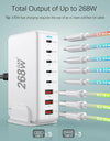 268W USB C Charger, Portable Travel 3rd GaN Charger, 8-Port Fast Charging Station, Multi Port USB Charger, PD100W Laptop Charger