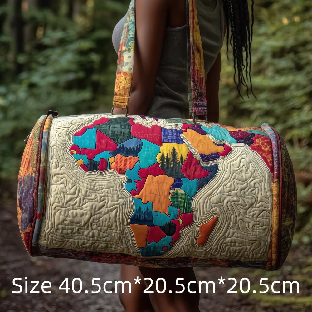 3D Quilted Africa Travel Bag for Women Boho Weekender Bag with African Women Map Print Carry on Luggage Unique Festival Bags