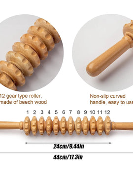 Wood Therapy Roller Massage Tools,Lymphatic Drainage Massager,Wooden Massage & Muscle Roller Stick,(12 Straight)
