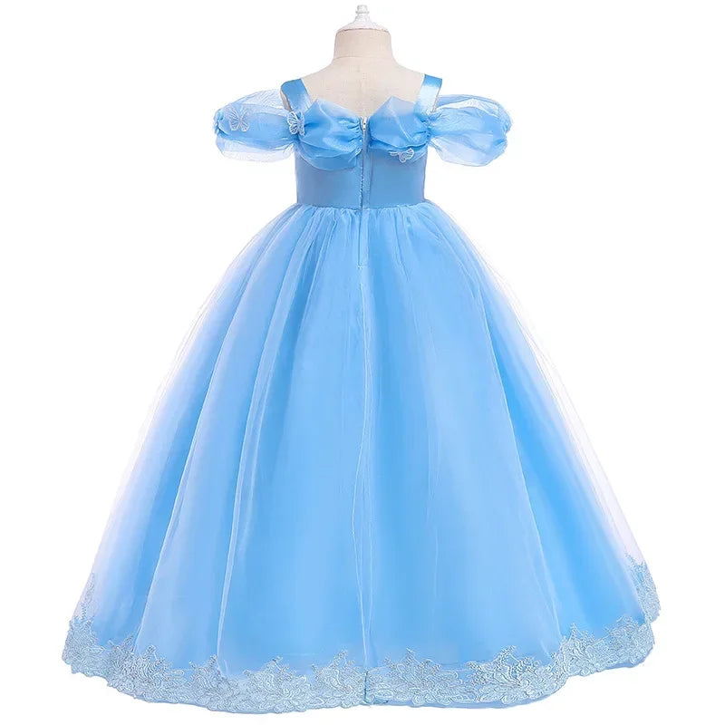 12 10 Yrs Girls Party Dresses Blue Butterfly Gala Prom Gown for Children Kids Formal Events Costume Birthday Princess Clothes