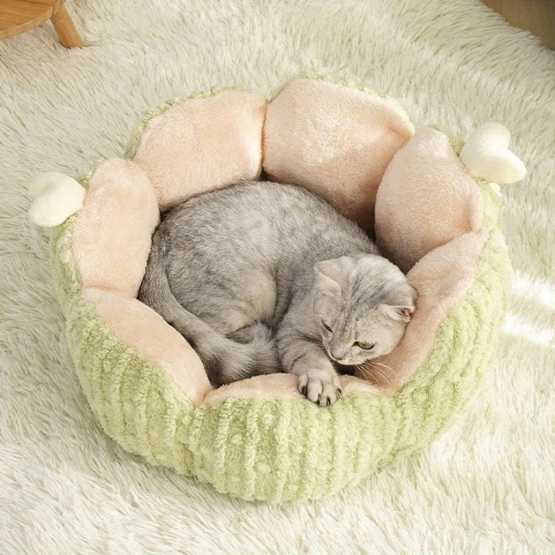 Warm Plush Pet House Bed Green for Cats and Small Dogs