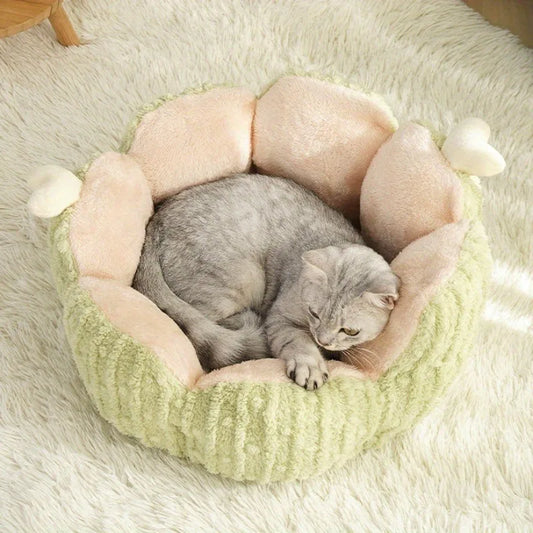 Warm Plush Pet House Bed Green for Cats and Small Dogs