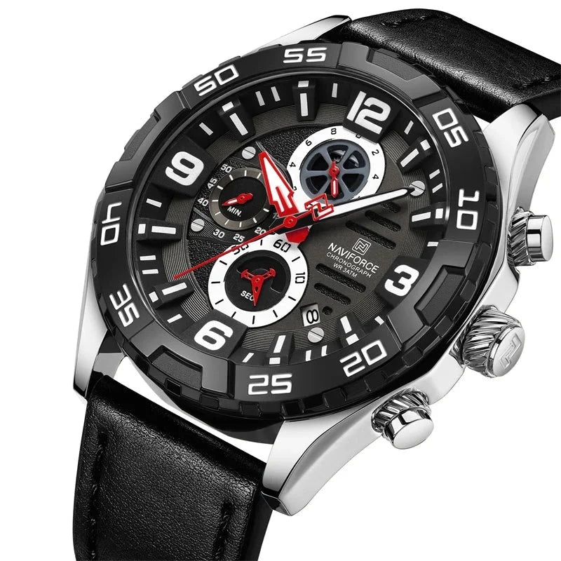 Sport Chronograph Clock Military Leather Waterproof Quartz Wrist Watch