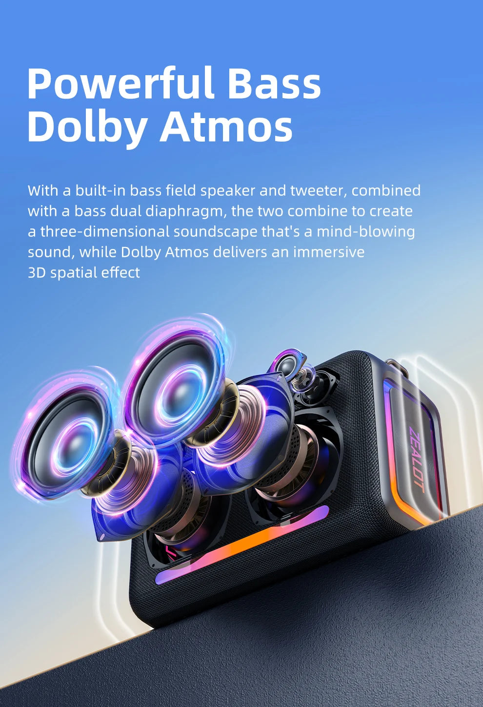 120W RGB Portable Bluetooth Speakers, Massive Bass Party Boombox IPX6 Waterproof Speaker Large, Loud Outdoor Speaker