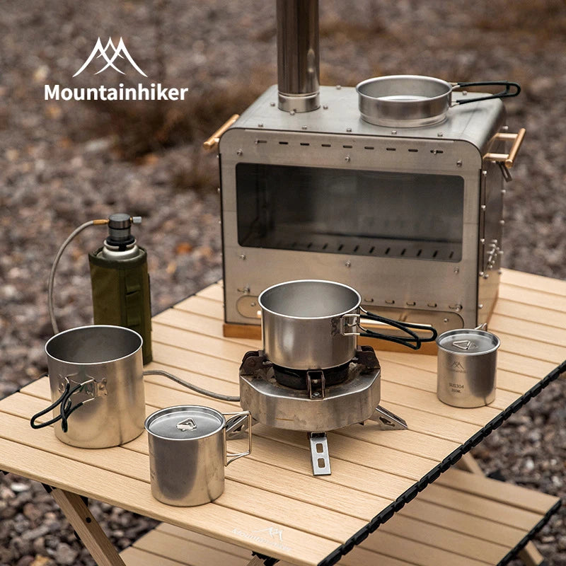 5PCS Camping Cookware 304 Stainless Steel Portable Outdoor Tableware Cookset Cooking Kit Pan Pot Hiking BBQ Picnic