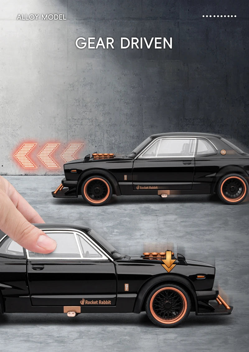 1 22 Scale Skyline 2000 GTR KPGC10 V8 Modified Diecast Pull Back Model Car with Sound and Light