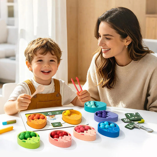 Wooden Dinosaur Bead Counting and Colour Sorting Game