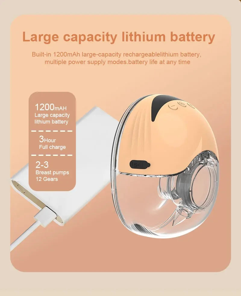 Wearable Breast Milk Pump Silicone LCD Display Hands-free Electric Breast Pump Portable and Comfortable for Novice Mothers