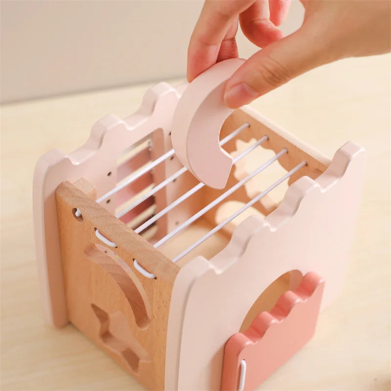 Montessori Rocket Toy Shape Matching Toy Wooden Stacked Building Block Toy Baby 5-in-1 Multifunctional Box  Delicate Wooden Gift