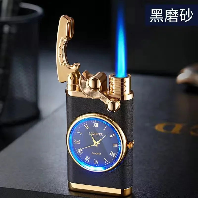Rocker Arm Dial Metal Gas Lighters Jet, Butane Torch, Real Watch Lighter, Cigarette Cigar Lighter, Smoking Gadgets for Men