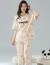 2-Pcs Women’s Summer Cotton Pajama Set – Breathable Short Sleeve Sleepwear with Cute Prints