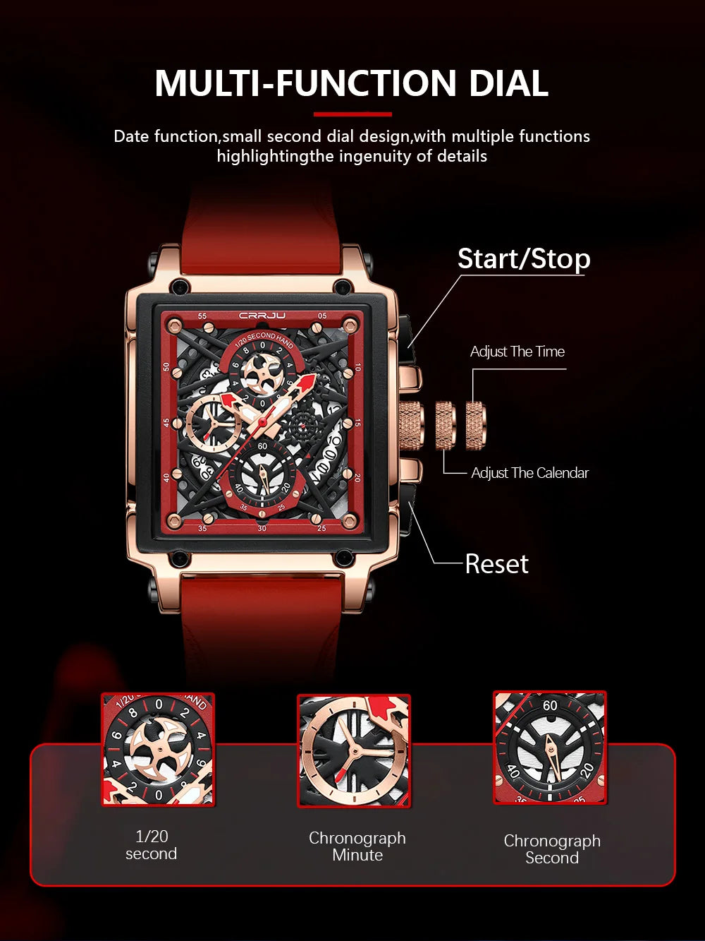 Men's Sports Chronograph Wrist Watch For Men Army Silicone strap Square Quartz Stop Watch Clock Man Relogios Masculino