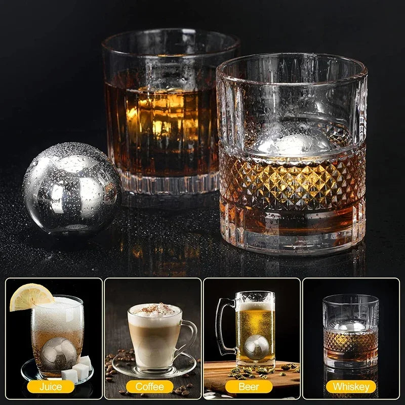 2pcs Large Whiskey Stones Round Stainless Steel Ice Ball Reusable Drink Cooler for Beer Wine Coffee Food Grade Bar Accessories