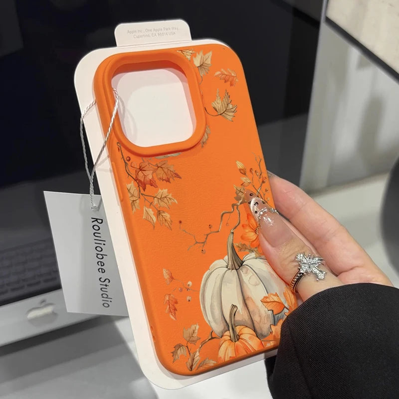 Pumpkin Autumn Leaves And Fall Atmosphere Pattern Phone Case For iPhone 17 16 15 14 Pro Max Air 16 Plus Cover