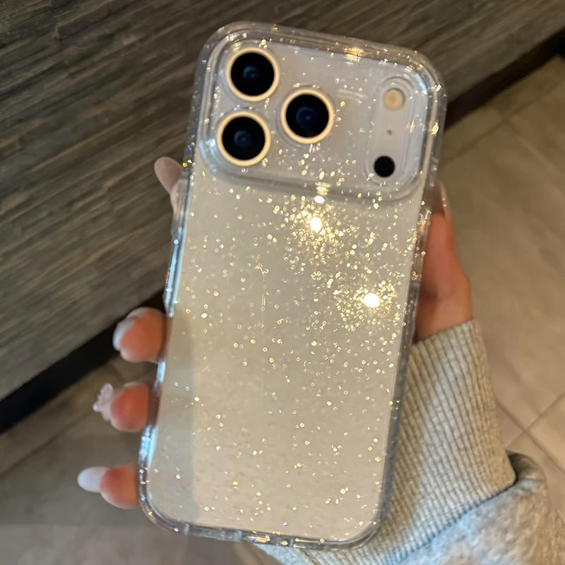 Luxury Glitter Bling Transparent Case For iPhone 17 Pro Max 17 Air 14 15 16 Pro Max Shockproof TPU Cover