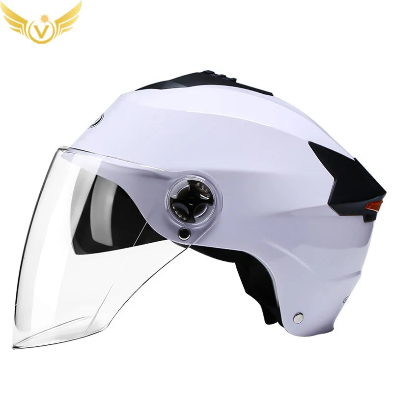 LED Motorcycle Half Helmet with Dual Visor Rechargeable Light