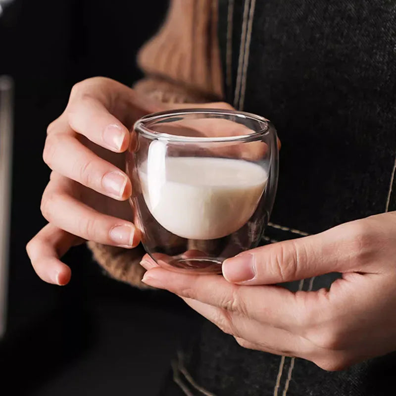 2/4/6pcs Screw Thread Espresso Cups Set Double Wall Glass Coffee Mugs Set 80ml Shot Glass Insulated Teacup Coffee Accessories