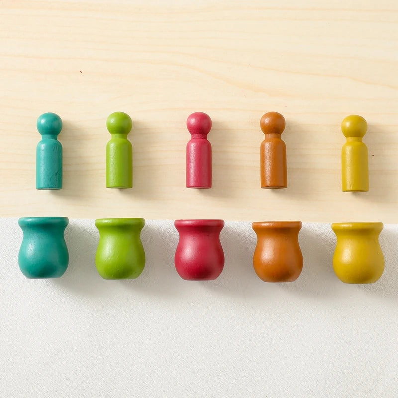 5PC Montessori Wooden Toy Baby Educational Development Games Colorful Wooden Barrel Doll Toys Color Matching Toys for Children