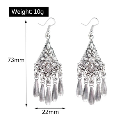 Statement Bohemian Vintage Ethnic Big Round Drop Earring Long Carved Flowers Drop Earrings For Women