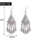 Statement Bohemian Vintage Ethnic Big Round Drop Earring Long Carved Flowers Drop Earrings For Women
