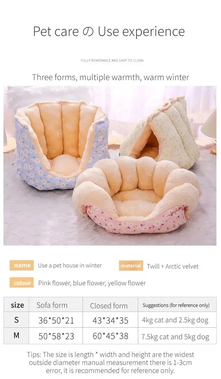 Cartoon Plush Winter Pet Bed for Cats and Small Dogs