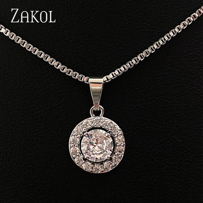 Simple Round Cubic Zirconia Pendant Necklace for Women Fashion Crystal Necklaces