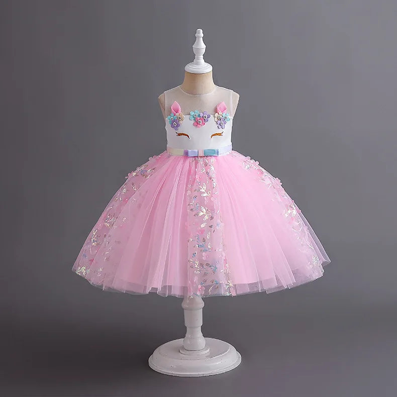 Unicorn Princess Dress for Girls - Magical Rainbow Tulle Ball Gown  Flower Girl Birthday Party Dress