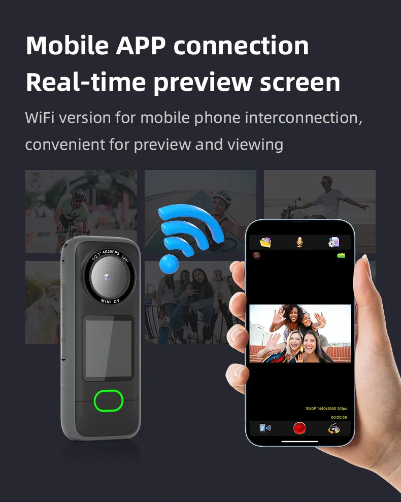 4K WiFi Action Camera Waterproof Mini Sports Camera with Touch Screen for Motorcycle Travel Body Cam