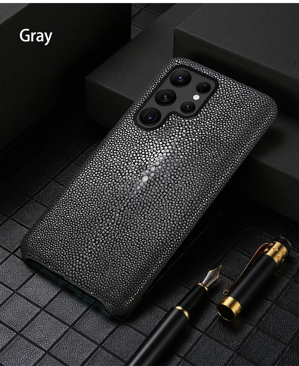 Luxury Genuine Stingray Leather Case for Samsung Galaxy S26 / S26 Ultra / S25 / S25 Plus / S24 / S23 5G – Magnetic Anti-Scratch Back Cover