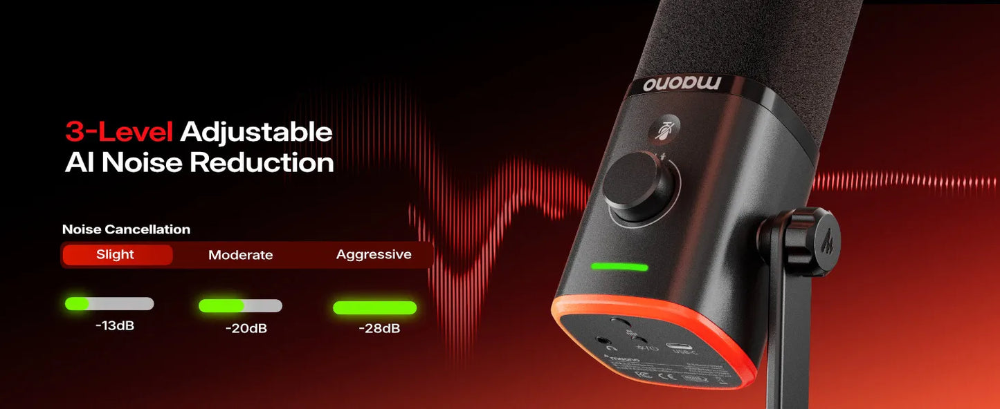 Wireless Dynamic Gaming Microphone with RGB Lighting and Noise Reduction