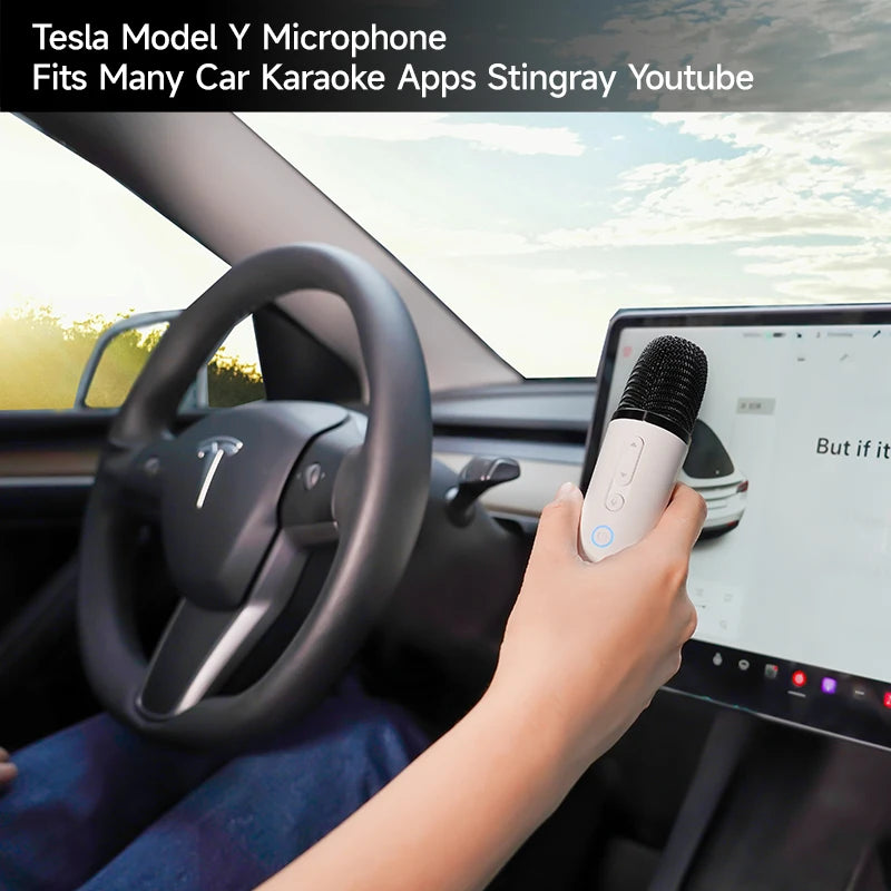 Q1-Tesla Car Karaoke Microphone for Tesla Model Y/3/X/Cybertruck, Rechargeable Caraoke Mic with USB-A & USB-C Receiver