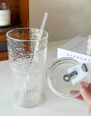 600ml Stripe Glass Cup with Lid And Straw Transparent Milk Tea Juice Cup Drinking Glasses Ice Water Coffee Mug Bar Drinkware