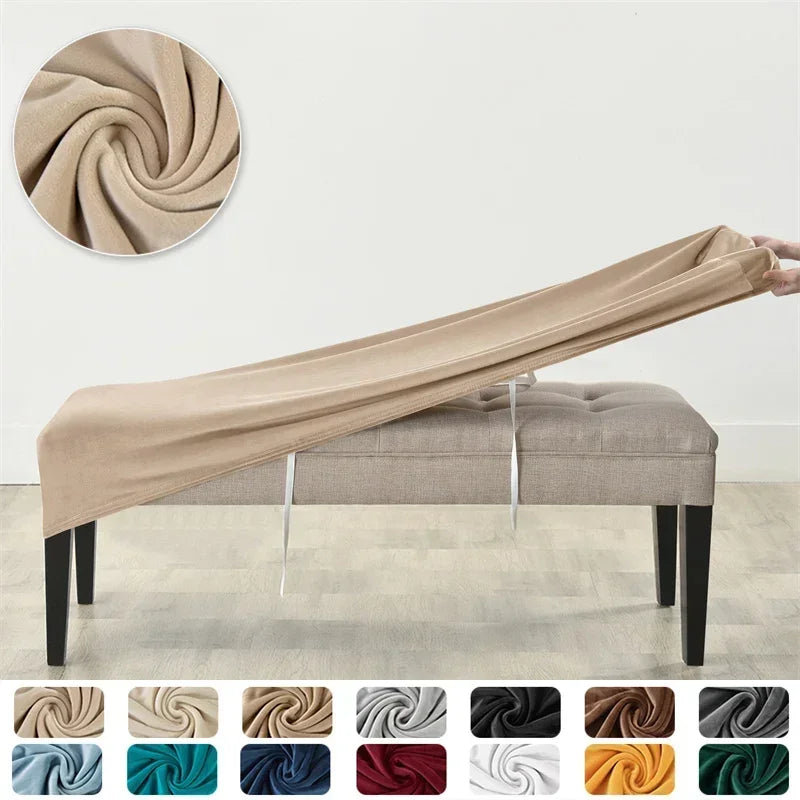 Velvet Long Bench Cover Stretch Soft Piano Stool Covers Rectangle Elastic Chair Cover All-inclusive for Dining Room Bedroom