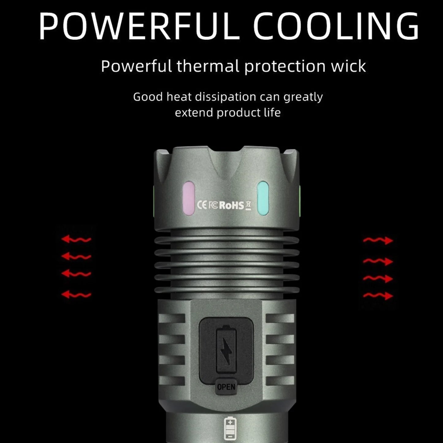 6000 Lumen Rechargeable LED Flashlight With Magnetic Base