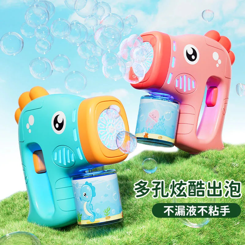 Sea Horse Electric Bubble Gun Kids Toy Bubbles Machine Automatic Soap Blower with Light Summer Outdoor Party Games