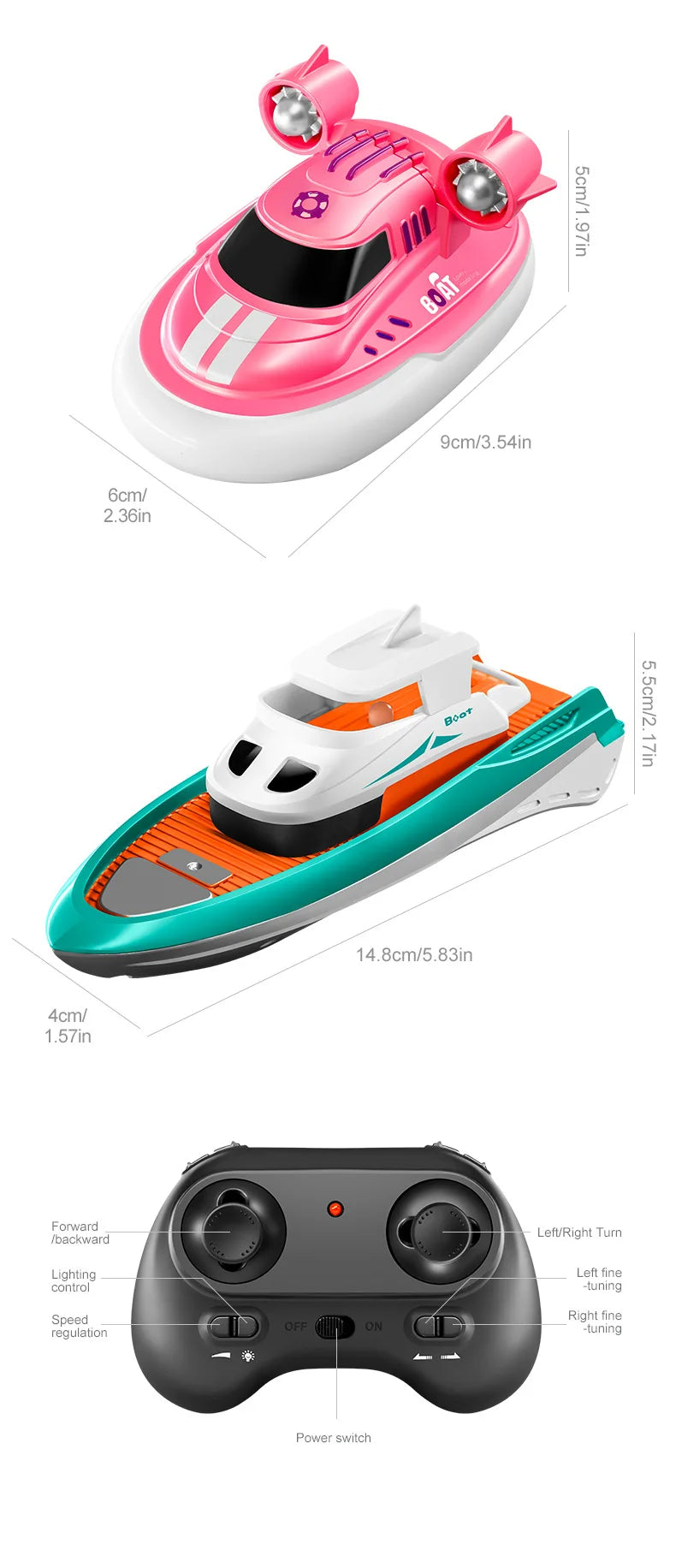 Mini Rc Boat 1/32 Radio Remote Controlled High Speed Ship with Led Light Palm Boat Summer Water Toy Pool Toys Models Gifts