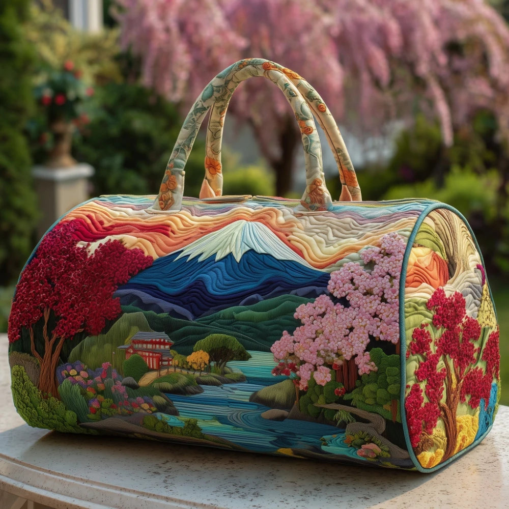 Japanese Style 3D Quilted Duffel Bag Fuji Sakura Koi Fish Print Large Capacity Travel Weekender Gym Bag Landscape Unisex Tote