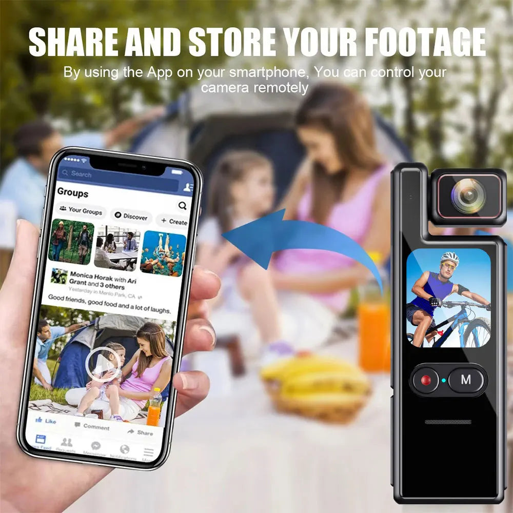 4K Pocket Action Camera with 4X Zoom Touch Screen Anti-Shake Waterproof Vlogging Sports Video Recorder