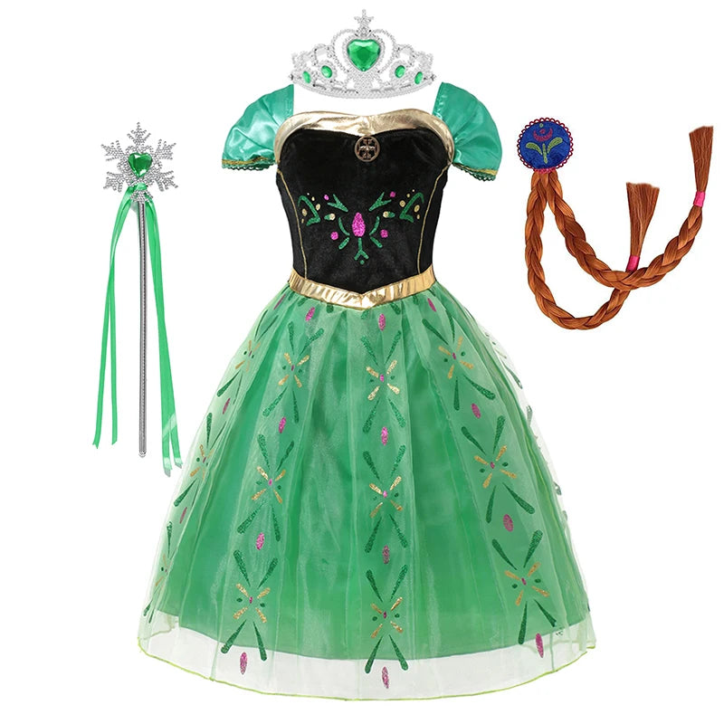 Disney Frozen Anna Dress Children Christmas New Year Princess Dress Girl Fancy Birthday Carnival Party Gown Children Clothes