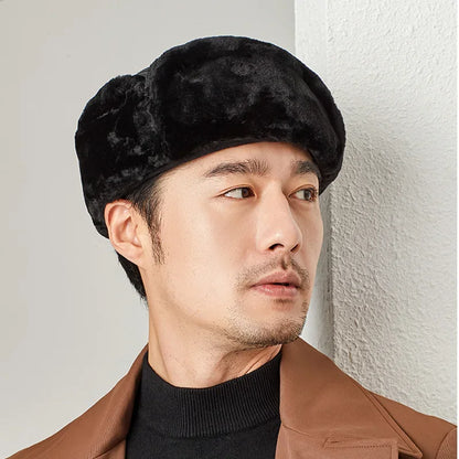 Winter Man Genuine Leather Cap Male Warm Faux Fur Inside Big Earflap Middle-Aged Elderly Father Lei Feng Hats Gorras Ear Cap