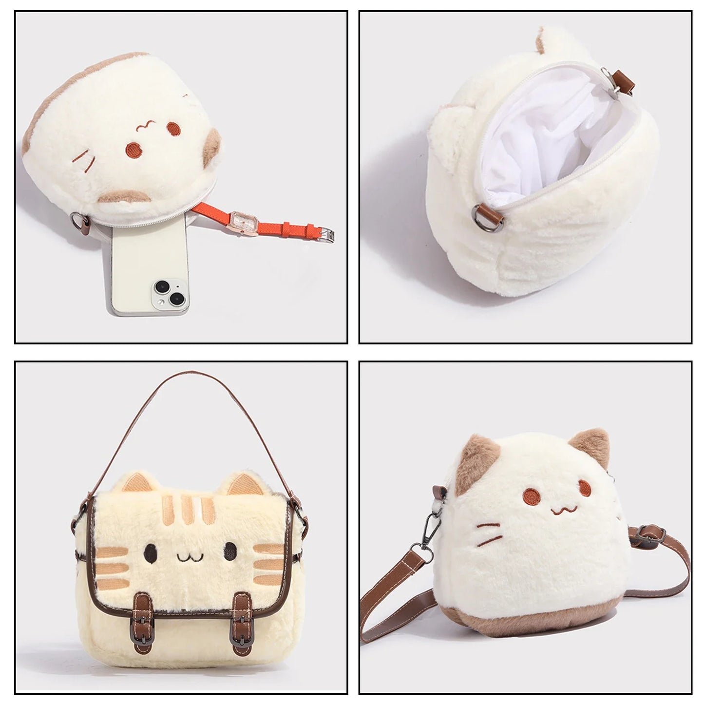 Cute Cat Plush Handbag Soft Shoulder Backpack