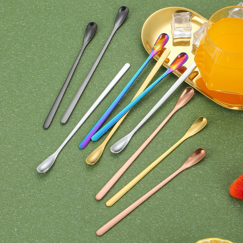 Long Handle Stirring Spoon Stainless Steel Food Grade Coffee Utensil Waterdrop Shape Ice Spoon Honey Cocktail Mixing Bar Tool